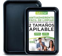 Nutrichef bandejas horno, Set de 2, Grande y mediana, Para servir, Apilables, Duraderas, Antiadherentes