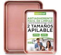 Nutrichef bandejas horno, Set de 2, Grande y mediana, Para servir, Apilables, Duraderas, Antiadherentes