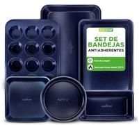 Nutrichef bandejas horno, Set de 6, Incluye: bandejas para galletas, Para asar, Molde para magdalenas, Pan y pasteles, Mangos de silicona, Apilables, Acero al carbono resistente, Antiadherente