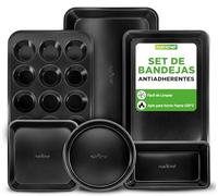 Nutrichef bandejas horno, Set de 6, Incluye: bandejas para galletas, Para asar, Molde para magdalenas, Pan y pasteles, Mangos de silicona, Apilables, Acero al carbono resistente, Antiadherente