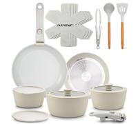 NutriChef bateria cocina mango extraible, Ceramica, 18 piezas, Juego de ollas y sartenes, Antiadherentes, Sin PTFE, Ahorra espacio, Apto para horno y estufa, Incluye utensilios