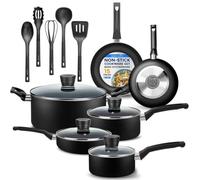 NutriChef bateria cocina mango extraible, Ceramica, 18 piezas, Juego de ollas y sartenes, Antiadherentes, Sin PTFE, Ahorra espacio, Apto para horno y estufa, Incluye utensilios