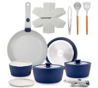 NutriChef bateria cocina mango extraible, Ceramica, 18 piezas, Juego de ollas y sartenes, Antiadherentes, Sin PTFE, Ahorra espacio, Apto para horno y estufa, Incluye utensilios