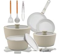 NutriChef Batería de Cocina 18 Piezas No Tóxica, Mango Extraíble, Induccion | de Ceramica, Ollas y Sartenes, Antiadherentes, sin PFTE, Ahorra Espacio, Apto para Hornos y Estufas, Incluye Utensilios