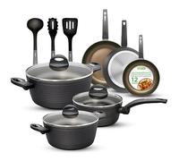 Nutrichef bateria de cocina, Antiadherentes, 12 piezas, Laca resistente al calor, Diseño elegante, Ollas y sartenes de tamaños multiples, Libre de PFOA y PFOS