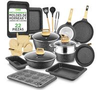 Nutrichef bateria de cocina, Antiadherentes, 22 piezas, Profesional, Resistentes al calor