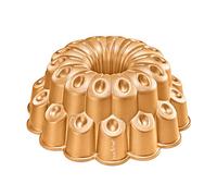 Nutrichef Bundt Molde para tarta, diámetro de 23 cm, molde de aluminio antiadherente para hornear uniformemente, libre de PFOA, fácil de limpiar, elegante diseño de marquesa, dorado