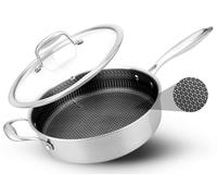 Nutrichef cazuela profunda de 3.2L, Con tapa, Acero inoxidable, Para saltear, Textura tipo panal resistente a rayones, Apta para horno e induccion, Antiadherente