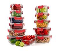 Nutrichef frascos de vidrio, 12 piezas con tapas hermeticas, Tapers aptos para microondas, Congelador y Lavavajillas automatico. Contenedores ideales para comidas, frutas y mas