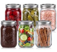 Nutrichef frascos de vidrio con tapa hermética 470 ml (6 unidades) perfectos para meal prep, avena, conservas, miel, velas artesanales y DIY