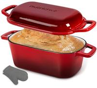 NutriChef Horno Holandés Ovalado para Masa Madre, Molde para Pan Artesanal con Tapa, Hierro Fundido Esmaltado, Con Guantes de Silicona 29.5cm