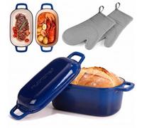 NutriChef horno holandés ovalado para masa madre, Molde para pan con tapa, Hierro fundido esmaltado, Con guantes de silicona para pan artisanal, 29.5 cm