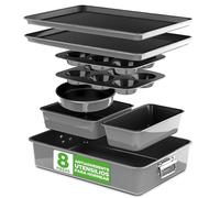 Nutrichef juego 8 moldes apilables, Bandejas, Libres de PFOA, PFOS, PTFEE, Utensilios horno hasta 232°C, Baking set, Antiadherentes, Color gris