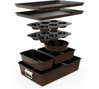 Nutrichef juego 8 moldes apilables, Bandejas, Libres de PFOA, PFOS, PTFEE, Utensilios horno hasta 232°C, Baking set, Antiadherentes, Color marron