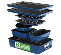 Nutrichef juego 8 moldes apilables, Bandejas, Libres de PFOA, PFOS, PTFEE, Utensilios horno hasta 232°C, Baking set, Antiadherentes, Color azul