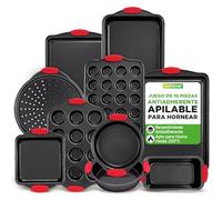 Nutrichef juego de 10 moldes, Utensilios horno, Baking set, Reposteria, Antiadherentes, Libres de PFOA, PFOS, PFTEE, Aptos para hornos hasta 230°C (450°F), Mangos de silicona