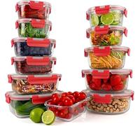Nutrichef Juego de 12 tarros de cristal rojo con tapa, herméticos, cajas de almacenamiento de vidrio de borosilicato apilables