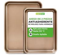 NutriChef Juego de 2 bandejas de horno antiadherentes, Para cocinar, Con revestimiento interior y exterior, 39 x 29 cm, color dorado champán