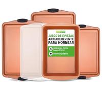 NutriChef juego de 5 bandejas horno, Para hornear, Servir, Apilables, Rectangulares, Antiadherentes, Sin PFOA, PFOS, PTFE, Asas de silicona. Naranja