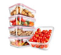 Nutrichef Juego de 5 recipientes herméticos de vidrio de borosilicato, herméticos, a prueba de fugas, apilables, sin BPA, aptos para lavavajillas, aptos para microondas y congelador, color rojo