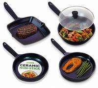NutriChef Juego de 5 sartenes para barbacoa, sartén wok, sartén para freír 28 cm, Fish Pan Oval, Glass Lid, antiadherente, Induction Safe, diseño duradero, libre de BPA, ideal para cocina saludable