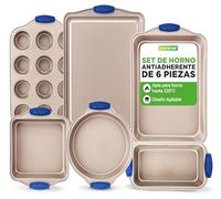 NutriChef juego de 6 moldes, Utensilios horno, Baking set, Reposteria, Antiadherentes, Libres de PFOA, PFOS, PFTEE, Aptos para hornos hasta 230°C (450°F), Mangos de silicona