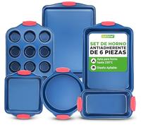 NutriChef juego de 6 moldes, Utensilios horno, Baking set, Reposteria, Antiadherentes, Libres de PFOA, PFOS, PFTEE, Aptos para hornos hasta 230°C (450°F), Mangos de silicona