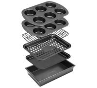 Nutrichef Juego de 6 Piezas de Moldes para Horno Tostador, Bandejas Apilables, Antiadherentes, Acero al Carbono, Material Resistente