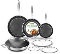 Nutrichef juego de 7 piezas, Sartenes de acero inoxidable. Wok, Antiadherentes, Apto para induccion y horno, Resistente a rayaduras, Apto para lavavajillas