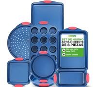 NutriChef juego de 8 moldes, Utensilios horno, Baking set, Reposteria, Antiadherentes, Libres de PFOA, PFOS, PFTEE, Aptos para hornos hasta 230°C (450°F), Mangos de silicona