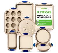 Nutrichef juego de 8 moldes, Utensilios horno, Baking set, Reposteria, Antiadherentes, Mangos de silicona