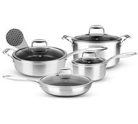 Nutrichef juego de 8 piezas de utensilios de cocina triply de acero inoxidable, Ollas y sartenes, Recubrimiento antiadherente, Tapas incluidas