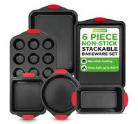 NutriChef Juego de bandejas para horno antiadherentes, juego de 6 bandejas de horno, incluye bandejas de galletas para hornear, molde para pan, moldes para magdalenas, molde para pasteles, negro con