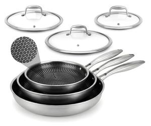 Nutrichef juego de cocina de 6 piezas, Acero inoxidable, Recubrimiento antiadherente DAKIN grabado, Con tapas
