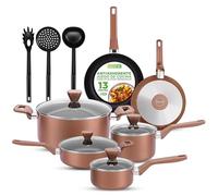Nutrichef Juego de Ollas y Sartenes, 13 piezas, Tapas Antiadherentes, Resistentes al calor, Incluye Cucharon, Tenedor y Colador