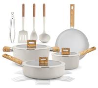 NutriChef Juego de Utensilios de Cocina de Cerámica Antiadherente 14 piezas, Ollas y Sartenes, para Inducción, Tapas de Vidrio, Asas de Toque Frío, Apto para Lavavajillas
