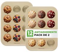 NutriChef Moldes para Muffins, Cupcakes, Antiadherentes, 2 Piezas con 12 Cavidades (Fundas No Incluidas), Apilables, Aptos para Lavavajillas