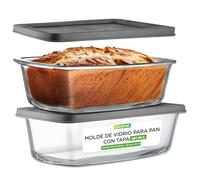 Nutrichef Moldes Rectangulares para Pan con Tapas Herméticas, Set de 4 Piezas, Tuppers de Cristal Resistentes Apilables, Aptos para Horno, Microondas, Lavajillas y Congelador, Libres de BPA, 1.83 L