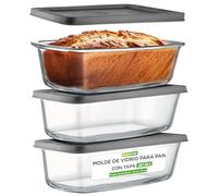 Nutrichef Moldes Rectangulares para Pan con Tapas Herméticas, Set de 6, Tuppers de Cristal, Apilables, Aptos para Horno, Microondas, Lavajillas y Congelador, Libres de BPA, 1.83 L