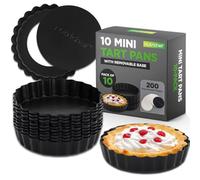 Nutrichef moldes tarta desmontables, Juego de 10 piezas de repostería mini, Antiadherentes, 10 cm, Quiche y bizcochos, Acero resistente, Aptos para lavavajillas, Incluye 200 hojas de papel pergamino