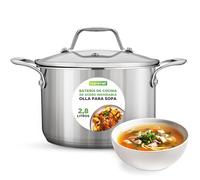 Nutrichef olla acero inoxidable 18/8, 2.8L, Para sopa y guiso, Con tapa de cristal, Apta para induccion, Gas y vitroceramica