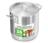 Nutrichef Olla acero inoxidable, Grande, Cazuela, Cacerola, 38 litros, Con tapa, Ideal para sopa, Asas fuertes