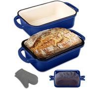 NutriChef: Olla de hierro fundido para pan, con tapa, esmaltada, forma rectangular, color azul