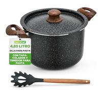 Nutrichef Olla para pasta con tapa coladora, 4.8L, Tenedor incluido, Antiadherente, Mangos resistentes al calor, Facil de limpiar