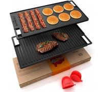 NutriChef Placa de Hierro Fundido, para Horno, Estufas, Plancha Reversible, Incluye Guante de Silicona, Parrilla