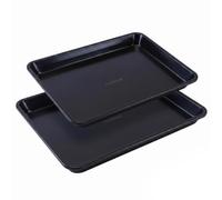Nutrichef - Plato de cocina antiadherente para horno de acero al carbono - Tamaño grande y mediano - Azul