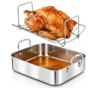 Nutrichef rustidera para horno, Bandeja con rejilla, Acero inoxidable, Asas, ideal para pavo, pollo y mas
