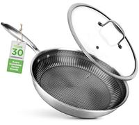 Nutrichef sarten acero inoxidable, 30cms, Con tapa, Triple capa, Antirayaduras, Patron panal, Apta para horno y lavavajillas