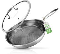 NutriChef Sartén de acero inoxidable de 25 cm con tapa, antiadherente, apta para inducción, resistente a los arañazos, apta para lavavajillas, horno y apta para utensilios de metal