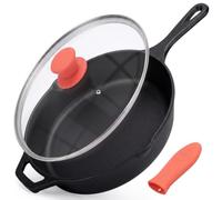 Nutrichef - Sartén de hierro fundido 30 cm con tapa - Sartén/Precalentada, compatible con horno, sartén antiadherente, mango de silicona aislante, para todo tipo de placas de cocción